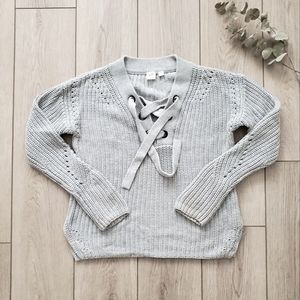 GAP grey cable sweater lace up Small